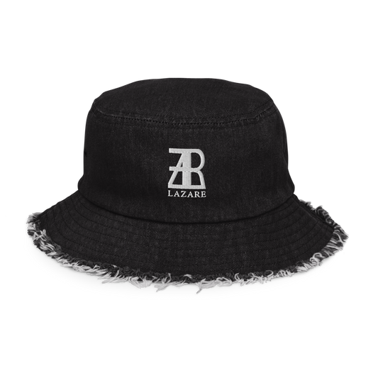 Lazare Logo Distressed denim bucket hat