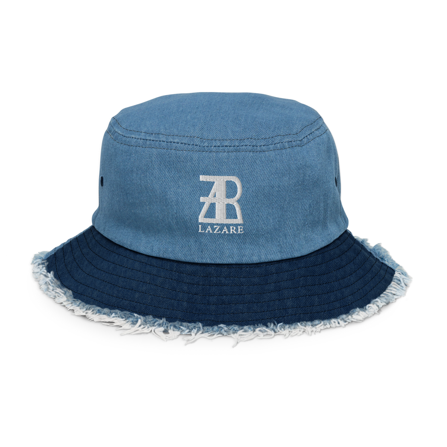 Lazare Logo Distressed denim bucket hat