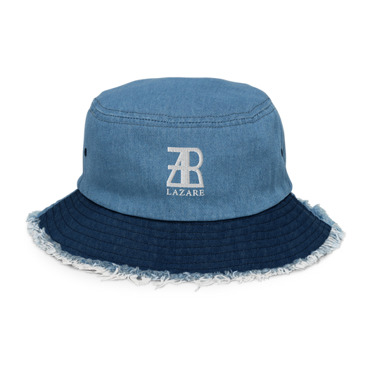 Lazare Logo Distressed denim bucket hat